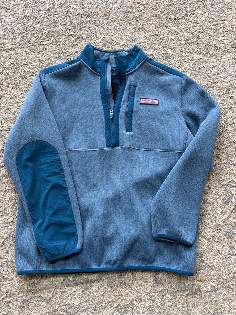 Vineyard Vines Men's Slate Blue Half-Zip Pullover with Teal Trim